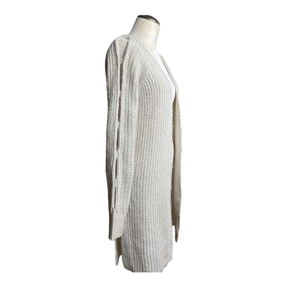 OHMG Knit Split Cold Shoulder Long Sleeve Beige Cardigan Size M - Picture 4 of 6